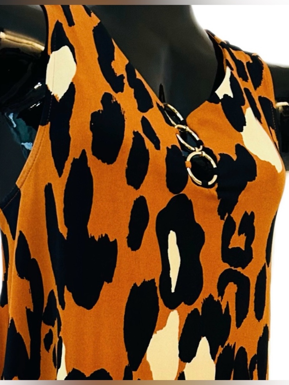 MSK Orange, Black & Cream Animal Print Sleeveless Top with Ring Detail - Picture 5 of 14